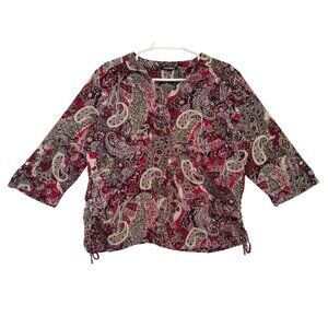 Roz & Ali XL Paisley Print Tunic Blouse, 3/4 Sleeve, Polyester/Espandex.